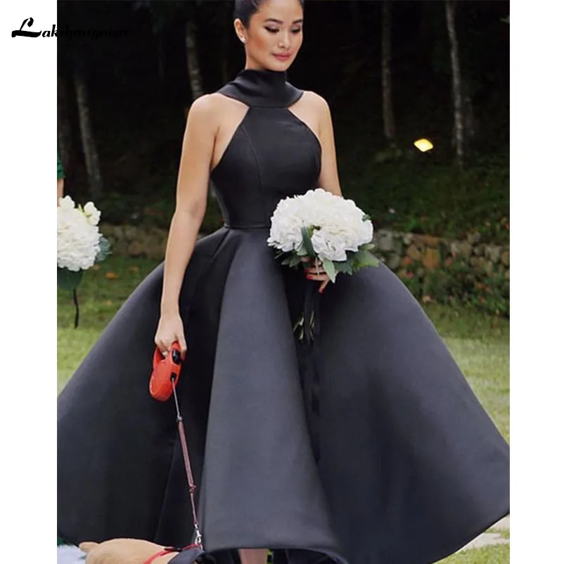 

2018 New Design Black Bridesmaid Dresses Ball Gown Ankle Length Sleeveless Three Kinds Of Neck Wedding Guest Garden Gowns Custom