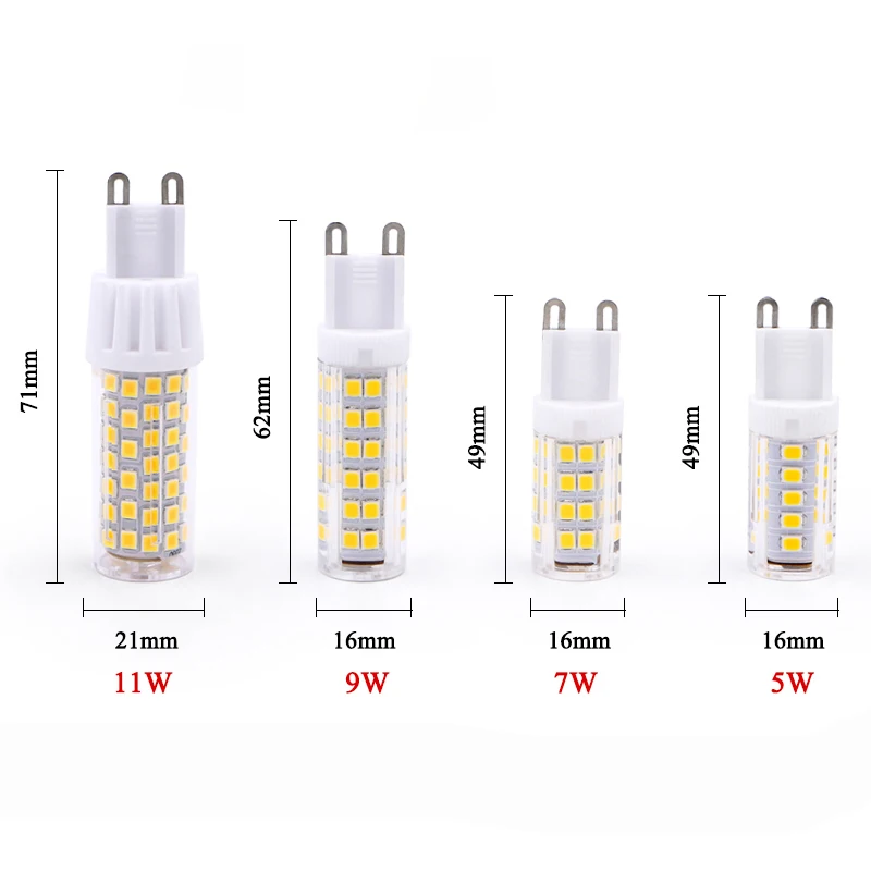 G9 лампочка постоянного тока 220 в 230 в 240 В 5 Вт 7 Вт 9 Вт 11 Вт 2835 высококачественный керамический светодиодный светильник Замена галогенной лампы G9 для люстры