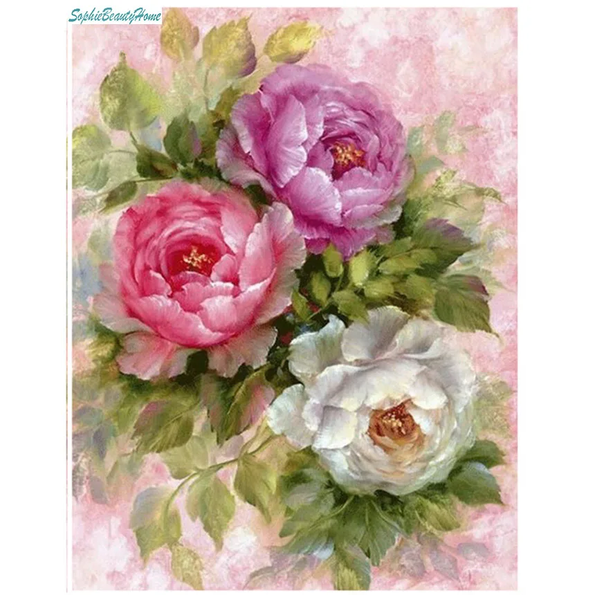 

Sophie Beauty Home 5D DIY Diamond Embroidery Hand-painted Plant Peony 3D Mosaic Cross stitch Kit Wall Stickers Beautifully decor