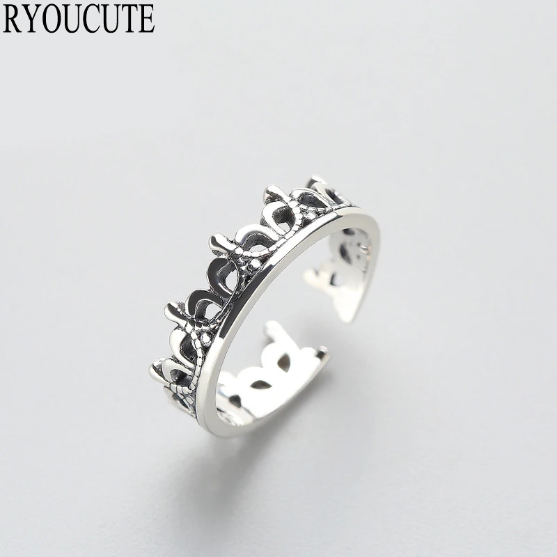 Новые поступления 925 короны из стерлингового серебра кольца для Для женщин Регулируемый Размеры модное кольцо на палец Свадебные винтажный, с серебряным покрытием