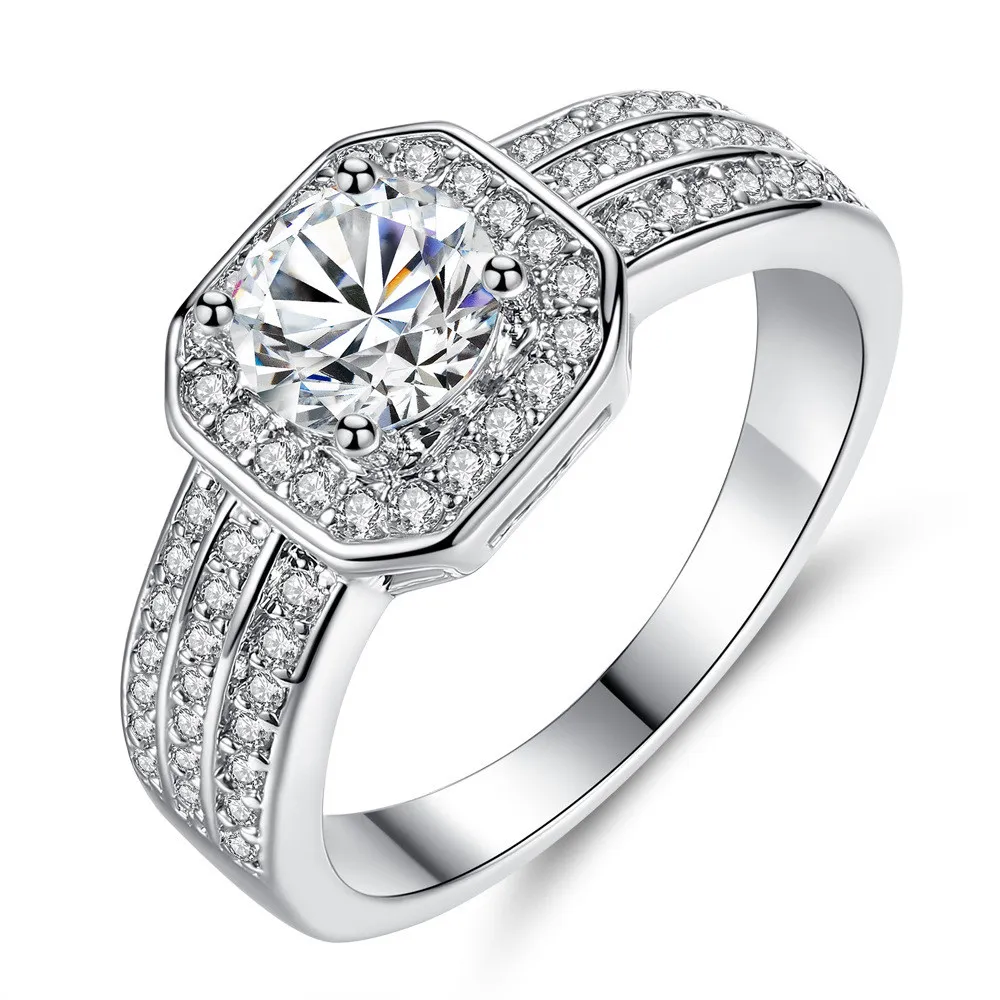 

Luxury White Square CZ Stone Ring Female Finger Ring Fashion 925 Silver Wedding Engagement Rings For Women