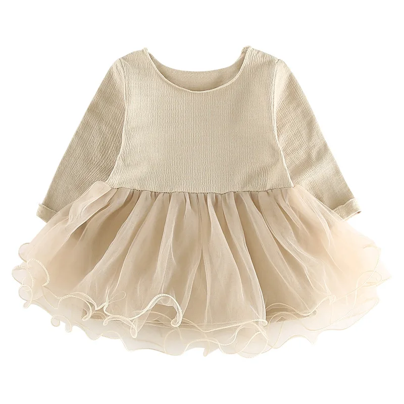 

Toddler Baby Girls Dress Spring Round Neck Mesh Princess Party Prom Tulle Dresses Long Sleeve Solid Pink Black White Dresses