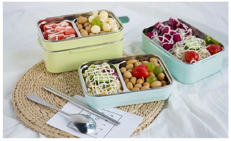Мультфильм Bento коробка из нержавеющей стали двухслойный Ланч-бокс школьный контейнер для еды портативный для детей пикника