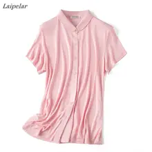 double sided knitted silk t shirt women female slim single breasted short sleeve T shirts heavy duty Laipelar