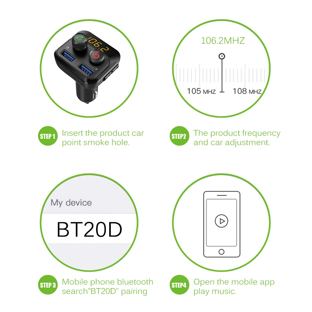 Onever fm-передатчик модулятор Hands-free MP3 плеер Bluetooth 5,0 автомобильный комплект двойной USB адаптер для быстрой зарядки поддержка управления басами