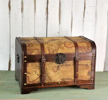 

Continental Retro Home Decoration Wooden Map Storage Treasure Chest Creative Crafts Window Creative Decoration
