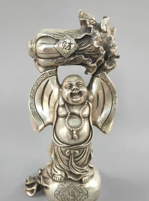 

Chinese white copper smile maitreya Buddha crafts statue