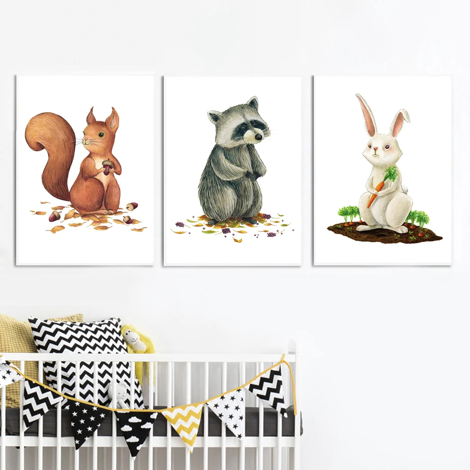 

Squirrel Raccoon Rabbit Nordic Poster And Prints Wall Art Canvas Painting Wall Pictures For Kids Baby Boy Girl Room Home Decor
