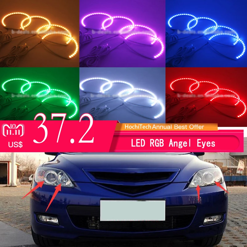  Super bright 7 color RGB LED Angel Eyes Kit with a remote control car styling For Mazda 3 mazda3 20 - 32702361145