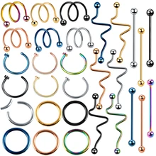 6 шт./лот, стальные пирсинг Orelha, хрящи, сегментные кольца для носа, промышленные пирсинг, ноздри, кольца для носа, спираль, пирсинг, ювелирные изделия для тела