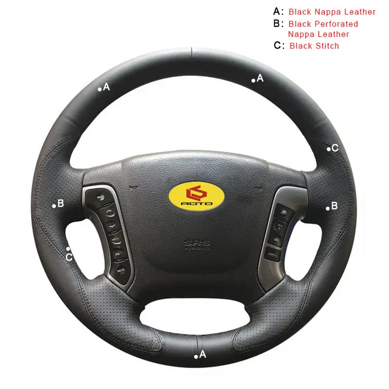 Авто чехол на руль для hyundai Santa Fe 2007 2008 2009 2010 2011 2012 оплетка на руль автомобиля-Стайлинг - Название цвета: Nappa Leather