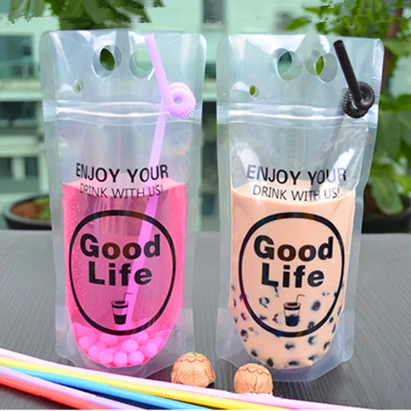 

50pcs 450ml~500ml Good Life High Clear Summer Portable Beverage Ziplock Bag Cold Beer Milk Bar Fruit Juice Coffee Drinking Bags