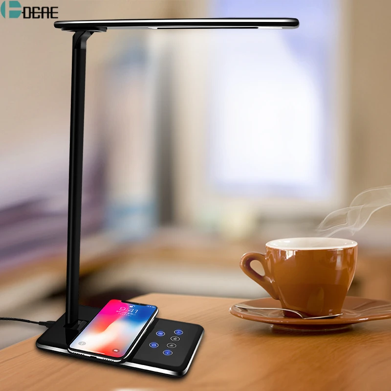 DCAE Table Desk LED Lamp Light Qi Wireless Charger for iPhone 8 X XS Max XR Fast Desktop Wireless Charging Pad for Samsung S9 S8