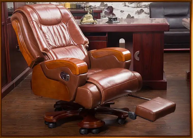 Solid wood big shift chair genuine leather boss chair can lie massage office chair lift swivel chair home computer chair.