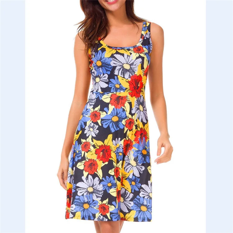 Printed Vests Summer Dresses  Beach Frock Dresses  Sexy Party Night Club  A-Line  Beach Style  Vestidos