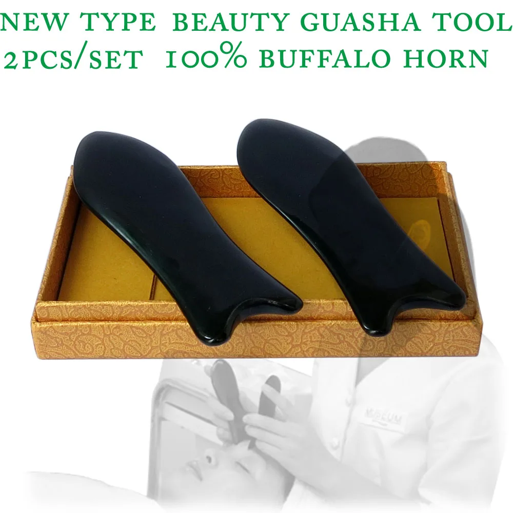 

2pcs/set New type 100% buffalo horn thicken high polishing beauty guasha tool 2pcs fish plate