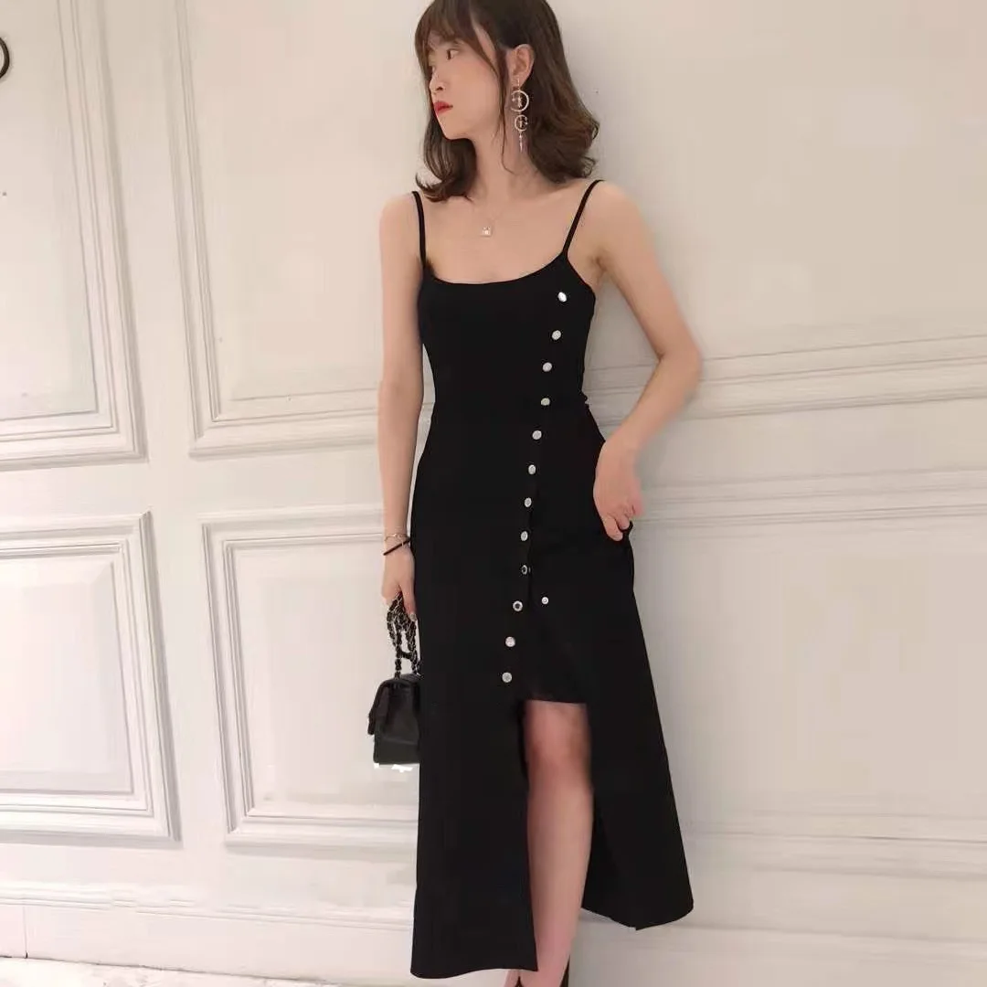 

2019 Spring New Tight Corset Single Buckle Side Fork Suspender Knitted Dress Slash Neck Off The Shoulder Sleeveless Women Dress
