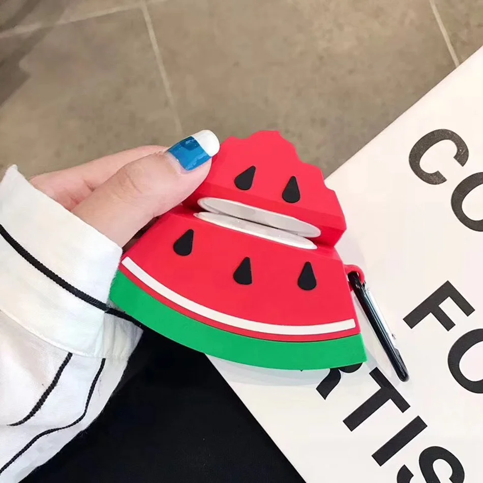 

3D Earphone Case For Airpods 2 Case Silicone Watermelon Cartoon Headphones Cover For Apple Air pods 1 Case For Earpods Key ring