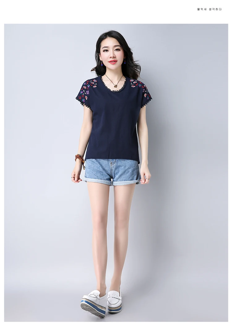 new summer women blouse shirt fashion casual o-neck female ladies tops floral embroidery solid women's clothing 0284 40