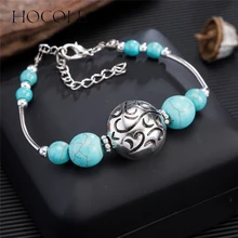 HOCOLE Этнические браслеты с натуральным камнем и бусинами для женщин, винтажные геометрические круглые браслеты с сердцем и цветами, браслеты со слоном, ювелирные изделия
