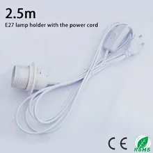 2.5m Suspension E27 lamp holder,The power cord length of 2.5m, round plug and switch ,White luster E27 base with external thread