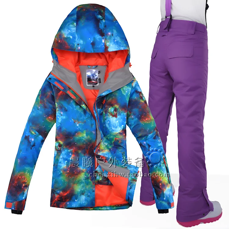 Gsou Snow Band mujeres de esquí chaqueta + Pantalones súper cálido viento impermeable acampar esquí Snowboard espesar térmica nuevo conjunto