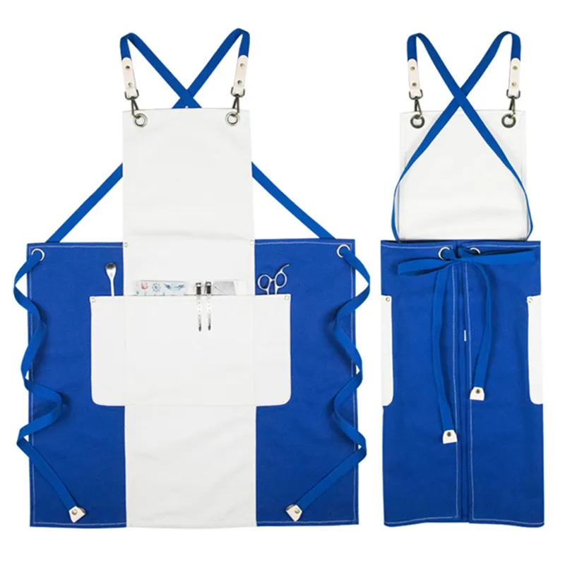 

Waterproof Canvas Apron Crossback Strap Barista Bartender Pastry Chef Uniform Barber Florist Hairdresser Painter Work Wear K99