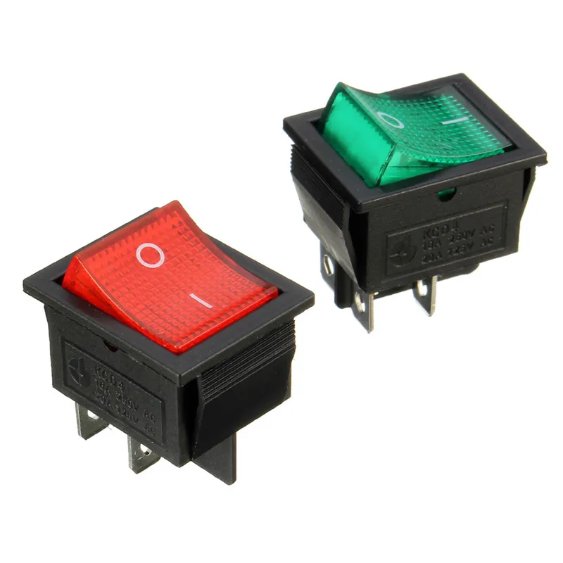 

5Pcs DPST Rocker Switch Power Switch I/O 4 Pins With Light Red Green 15A 250VAC,