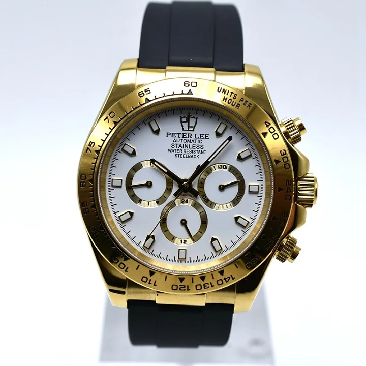 PETER LEE циферблат 41 мм Силиконовые военные хронограф автоматические механические мужские часы спортивные часы мужские часы лучший бренд роскошный подарок - Цвет: Серебристый