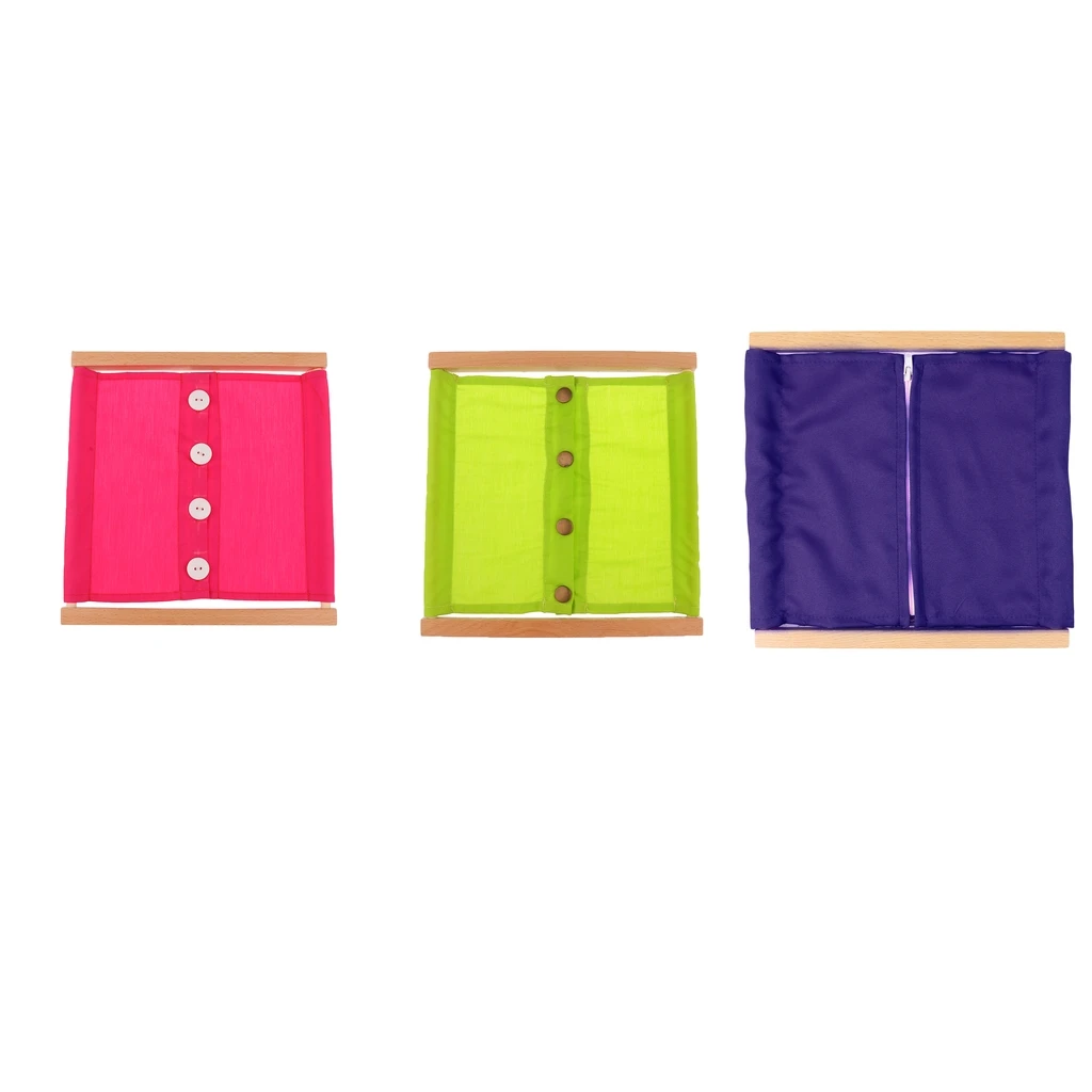 Montessori Zipper& Buttons Dressing Frame 3 Pieces/Set Wooden Educational Toys