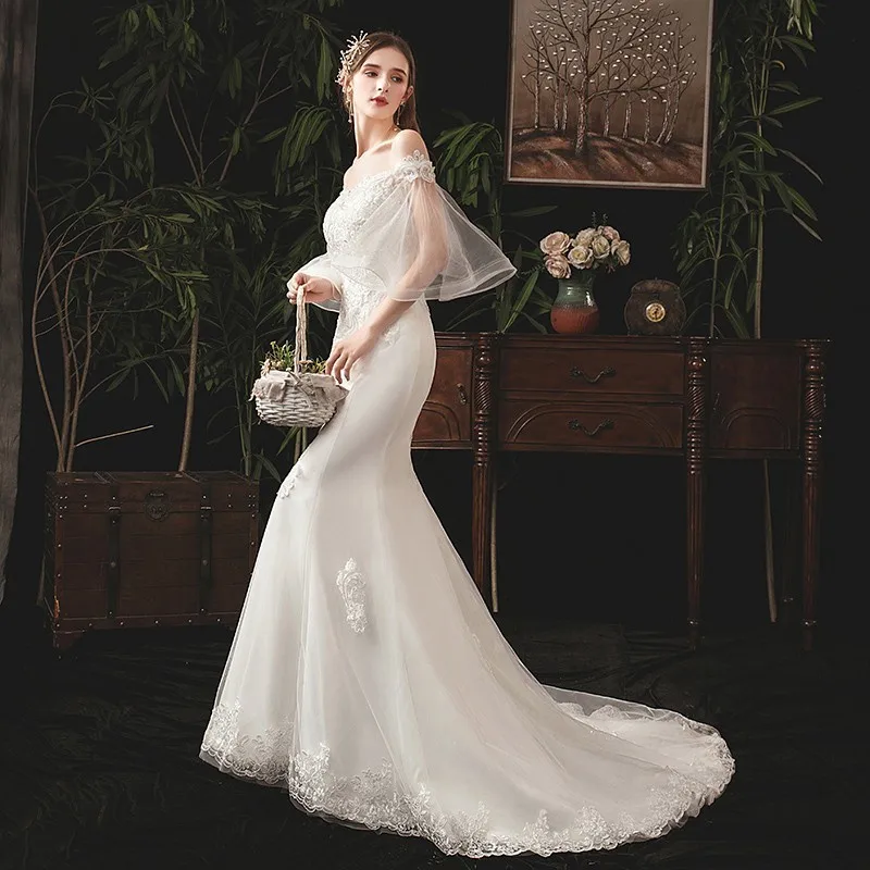 Vestido Novia Sirena Роскошные кружевные свадебные платья Русалочки с коротким рукавом