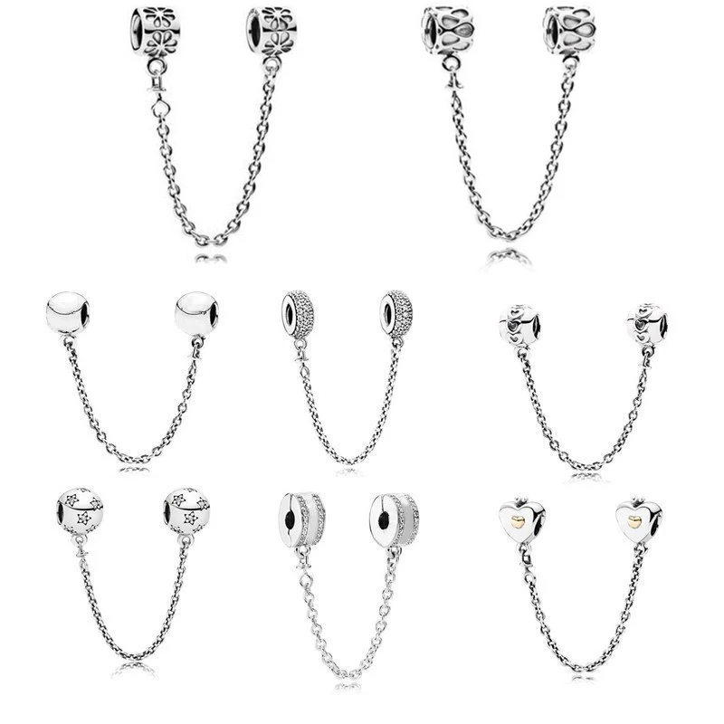 

Fits Bracelet Charm DIY Women Party Gift Jewelry 925 Sterling Silver Snow Chain Beads Daisy Love Sign Star Safety Chain