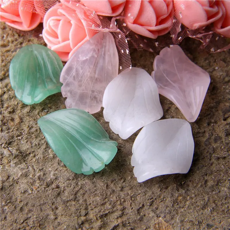 

3 Pieces Natural Rose Pink Quartz Carved Beads Top Drilled Green Aventurines Leaf Shape Jewelry Pendant For Earrings&DIY Making