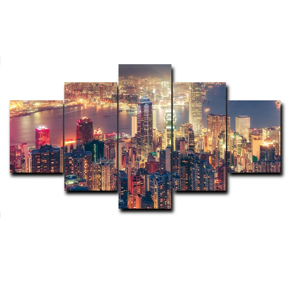 

Vintage 5 Panel Modern Noght City Scene Posters and Prints Canvas Painting for Living Room Home Decoration Photo Album No Frame