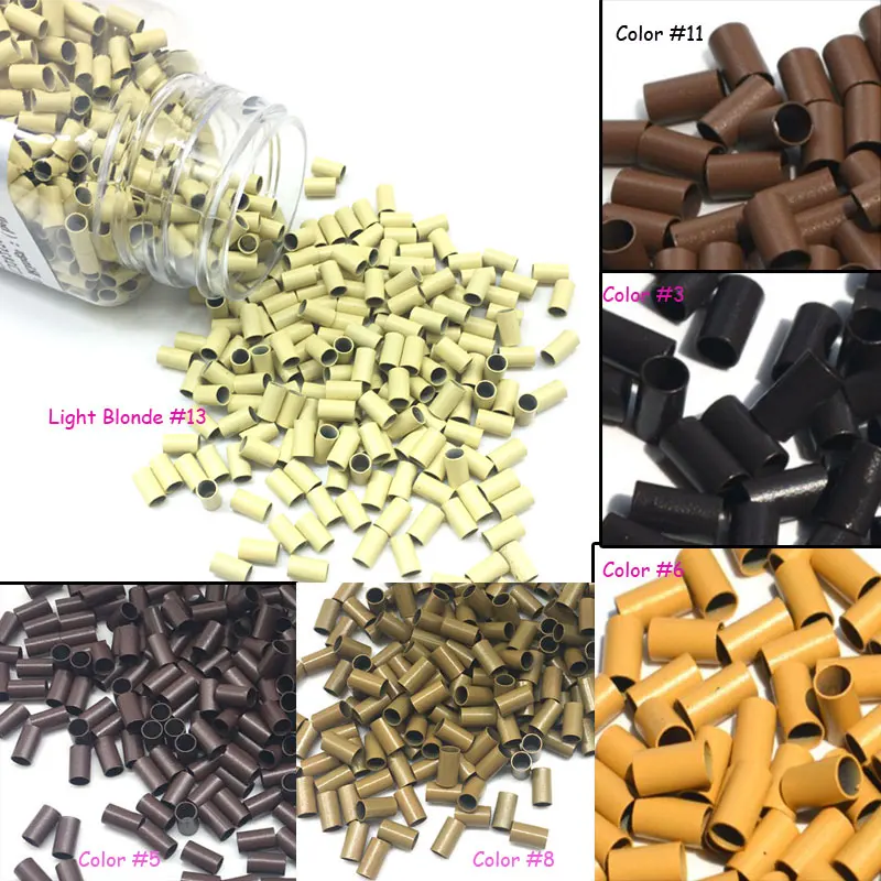 Beads para i Ponta do Cabelo Pcs de Cobre Micro Tubos Anéis Preto Brown Loira 1000