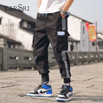 

Gersri Man Jogger Side Pockets Pants Loose Style Men's Sweatpants Fashion High Street Casual Pants Black Grey Teenager Trousers