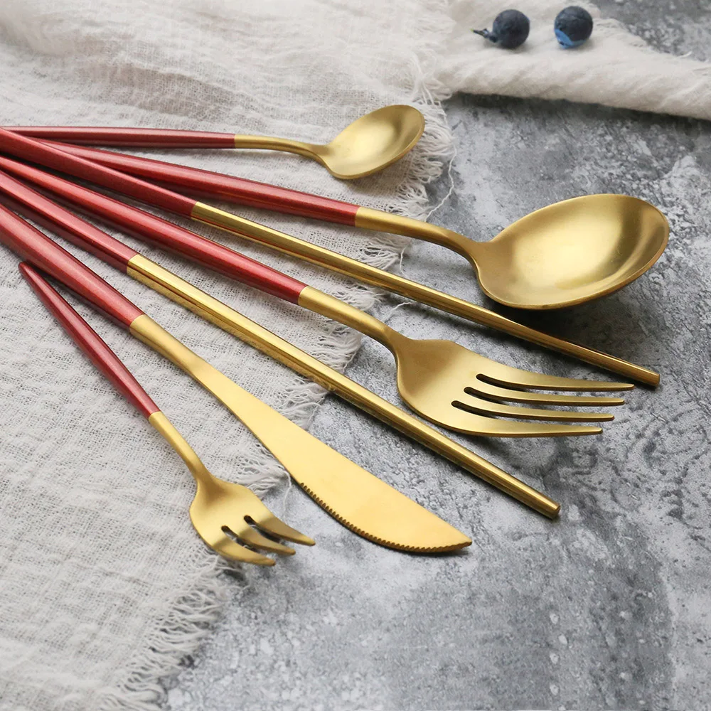 Винтажные столовые приборы из нержавеющей стали 1 шт. Современная посуда красная