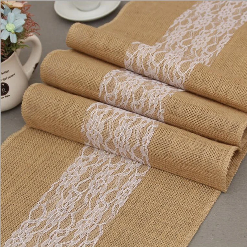 

Lace Hessian Burlap Table Runner Wedding Linen Table Runner Lace Doily Table Runner Natural Jute Home Party Decoration