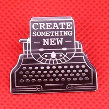 Crear algo nuevo esmalte pin vintage artesanía creativa máquina de escribir broche negro arte insignia diseñador joyería regalos