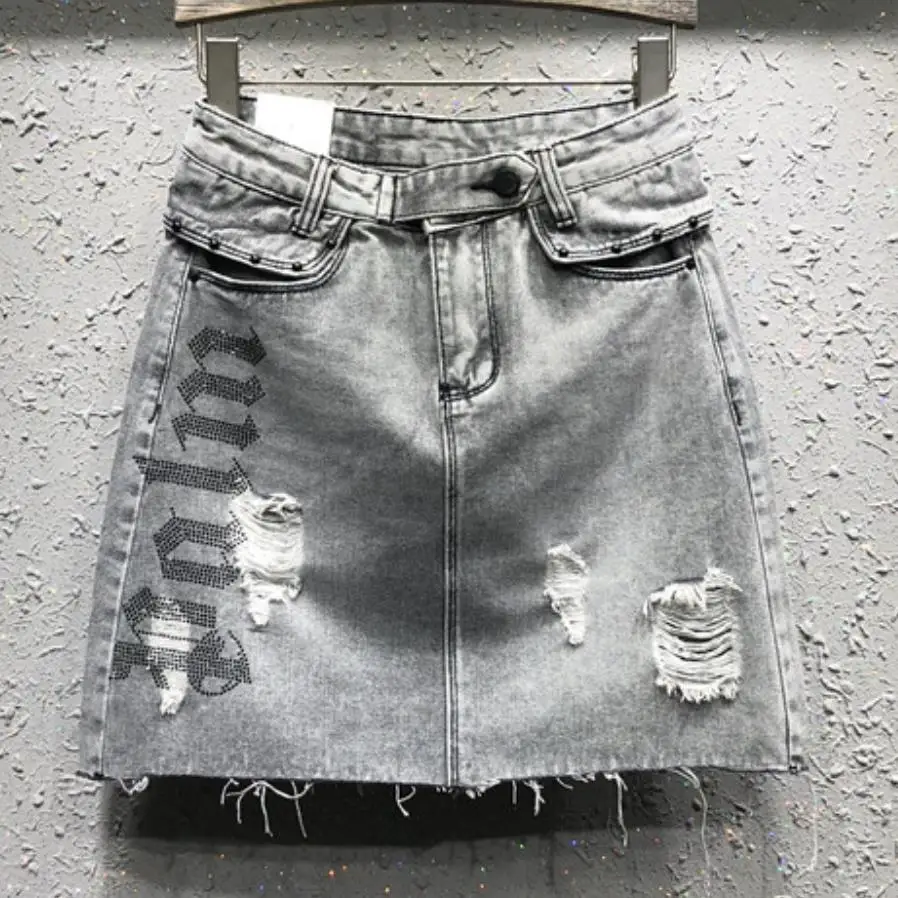 

Denim skirt women summer 2019 new fashion beading diamond letter package hip jeans skirt mini