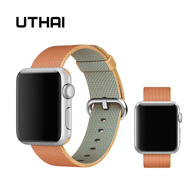 Ремешок UTHAI A01 для Apple Watch Series 3/2/1 38 мм 42 мм нейлоновый мягкий дышащий сменный ремешок Спортивная петля для Iwatch Series 4 40 м - Цвет ремешка: orange