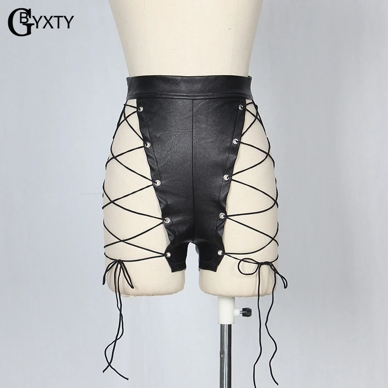 GBYXTY размера плюс 3XL женские сексуальные открытые шорты на шнуровке летние шорты с высокой талией в стиле панк из искусственной кожи бандажные шорты большого размера ZA478