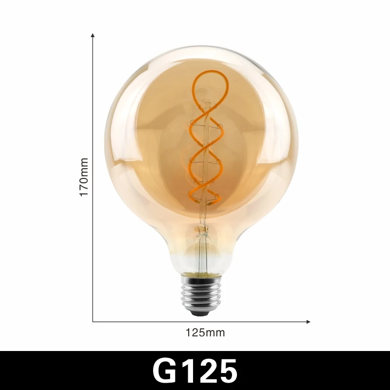Ретро Винтаж лампы 4W 2200K лампа со спиралью светодиодный ламп накаливания A60 T45 ST64 G80 G95 G125 декоративное освещение диммируемая лампа edison лампа - Испускаемый цвет: G125