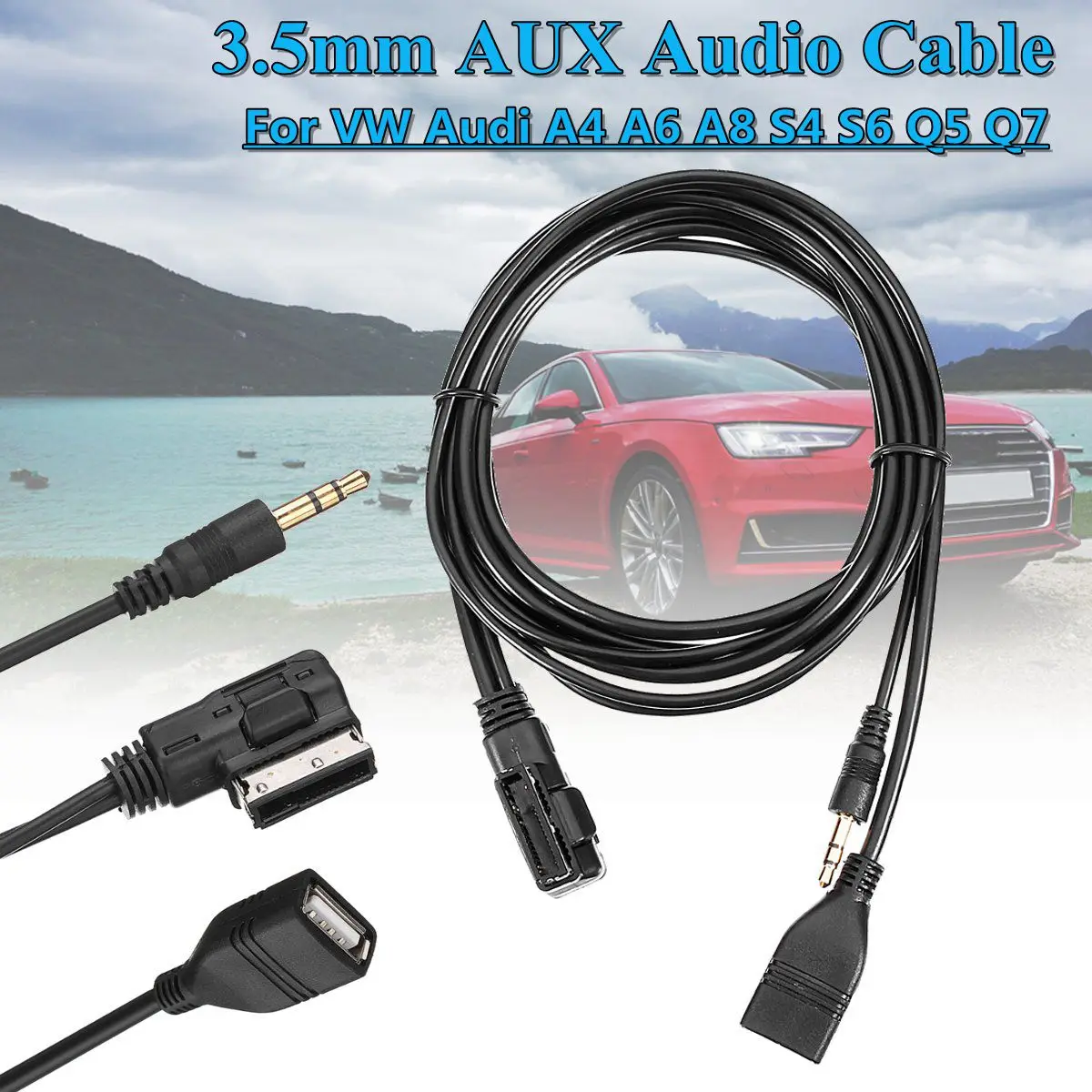 

for VW For AUDI A3 A4 A5 A6 A8 Q3 Q5 Q7 DY001 1PcAdapter Cable 1.5M Music Interface AMI MMI to 3.5mm Audio AUX MP3 Adapter Cable