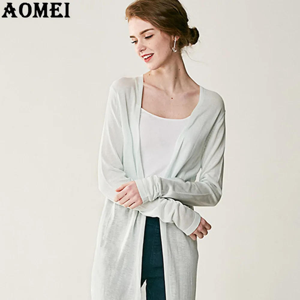Women Long Cardigans Jumpers Office Lady Tops Long Thin Knitwear Long