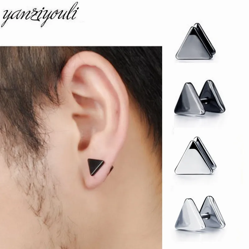 

1pair Classic Small Triangle Stainless Steel Earrings Female Earings Hypoallergenic Earrings Kolczyki Men