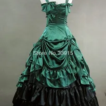 Длинное зеленое викторианская Лолита платья легбанка атласная Готический, викторианской эпохи бальное платье