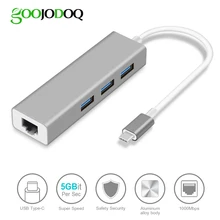 USB C Ethernet адаптер с 3 USB 3,0 концентратор для MacBook Pro ПК, GOOJODOQ концентратор USB Type C Gigabit Ethernet Rj45 Lan USB C концентратор