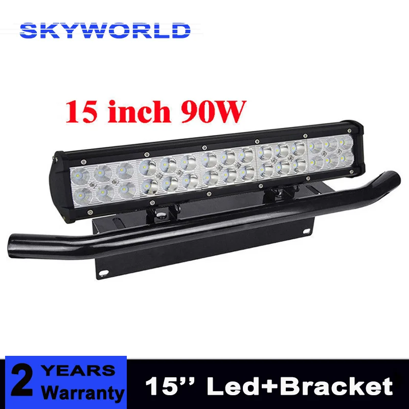 

15inch 90W Led Work Light Bar +23inch Bull Bar License Plate Mounting Brakcet for Offroad Jeep 4WD UTE Tractor 12v 24v