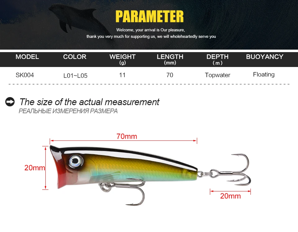 SeaKnight SK004 Поппер-Поппер, 1 шт., приманка для рыбалки, 11 г, 70 мм, жесткая приманка, плавающая приманка, приманки для рыбалки, воблеры, Длинные литые рыболовные приманки